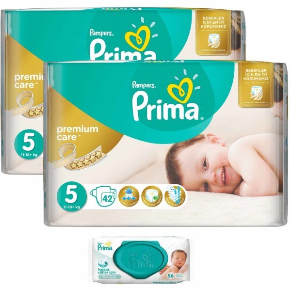 Prima Premium Care No:5 Bebek Bezi 2 ’li Mega Paket 84 Adet 56 'lı Islak Havlu Hediyeli